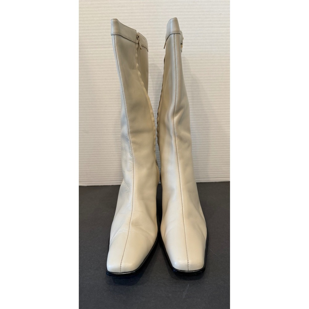 Karen Scott Retro Cream All Leather Mid-Calf Square Toe Block Heel Zip Boots 10 - Picture 4 of 13